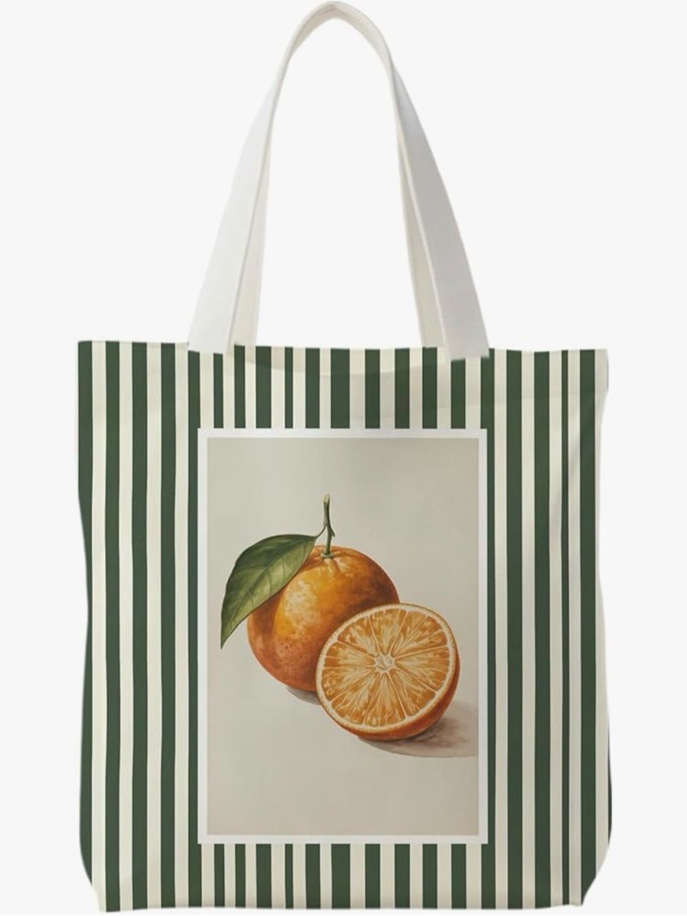 NEW Striped Green & White Tote with Orange Fruit Print